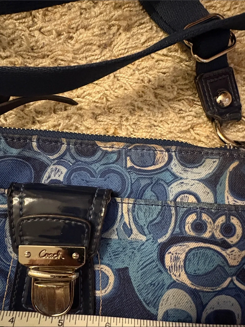 Coach Navy and Light Blue Signature Print Crossbody Bag